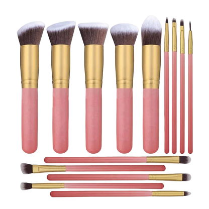 Set de Brochas de Maquillaje 14 Piezas con Mango de Madera