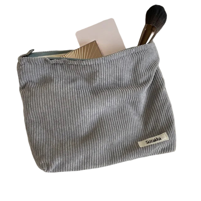 Corduroy Makeup Organizer Clutch – Large Capacity Cosmetic Bag